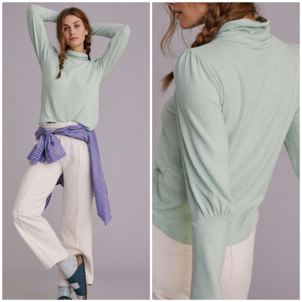 By Anthropologie Puffed Sleeve Turtleneck Top